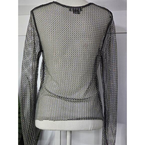 Rachel Zoe Gray Mesh Top Sparkle Iridescence Rhinestone Stretch Bling Small - Picture 6 of 7